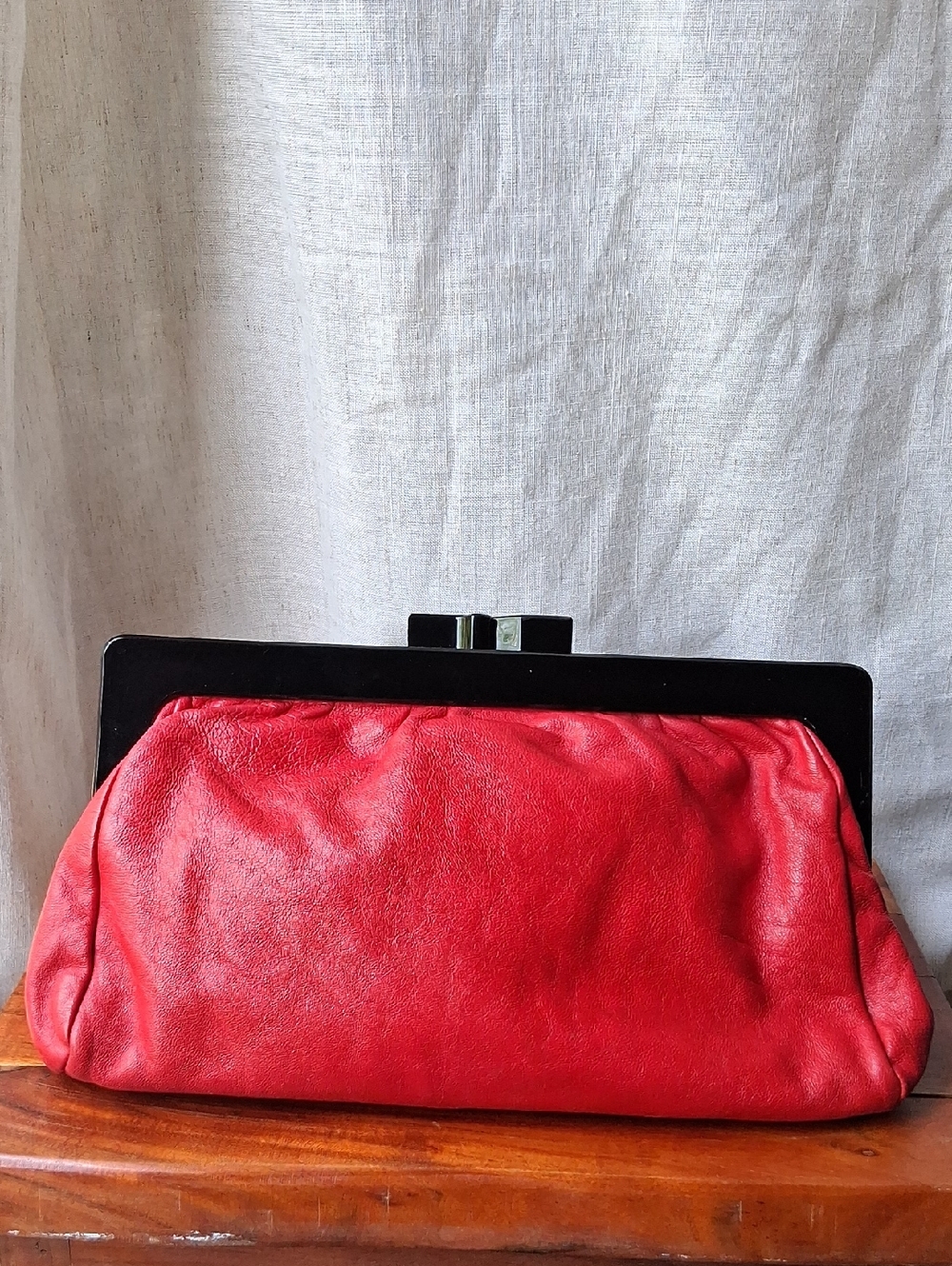 Vintage Axiom Red Clutch Purse Italy Red Color Genuine Leather Black Clasp